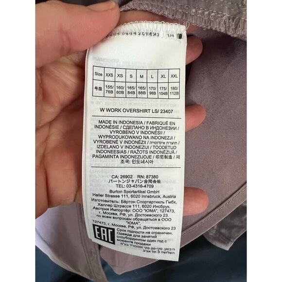 Women's Burton Work Stretch Long Sleeve Overshirt, NWT, Lt Purple, NWT, Small - Picture 8 of 13